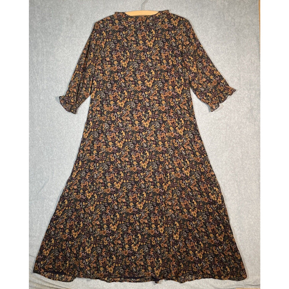 Vtg Maxi Dress Womens 18 Silk Witchy Dark Cottage Core Button Front Long Maxi - Picture 11 of 14